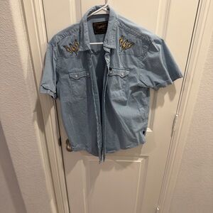 Howler Brothers Light Blue Shirt with Lightning Embroidery